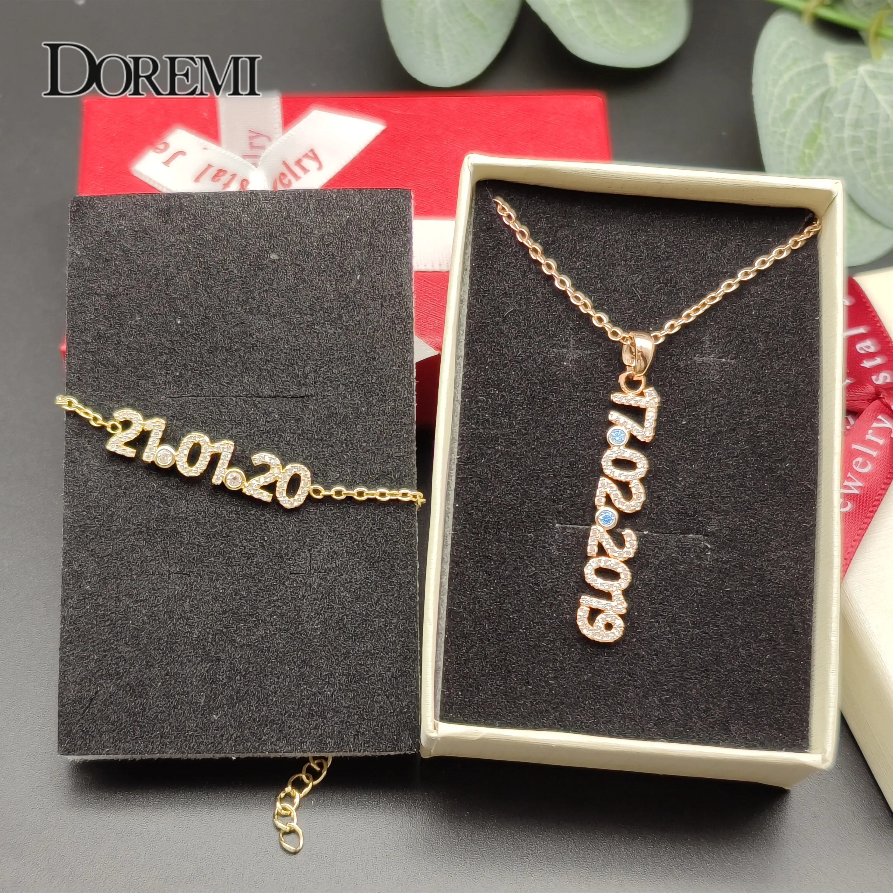 DOREMI Sterling Silver Crystal Name Necklace Save Date Number Bracelet Women Fine Jewelry