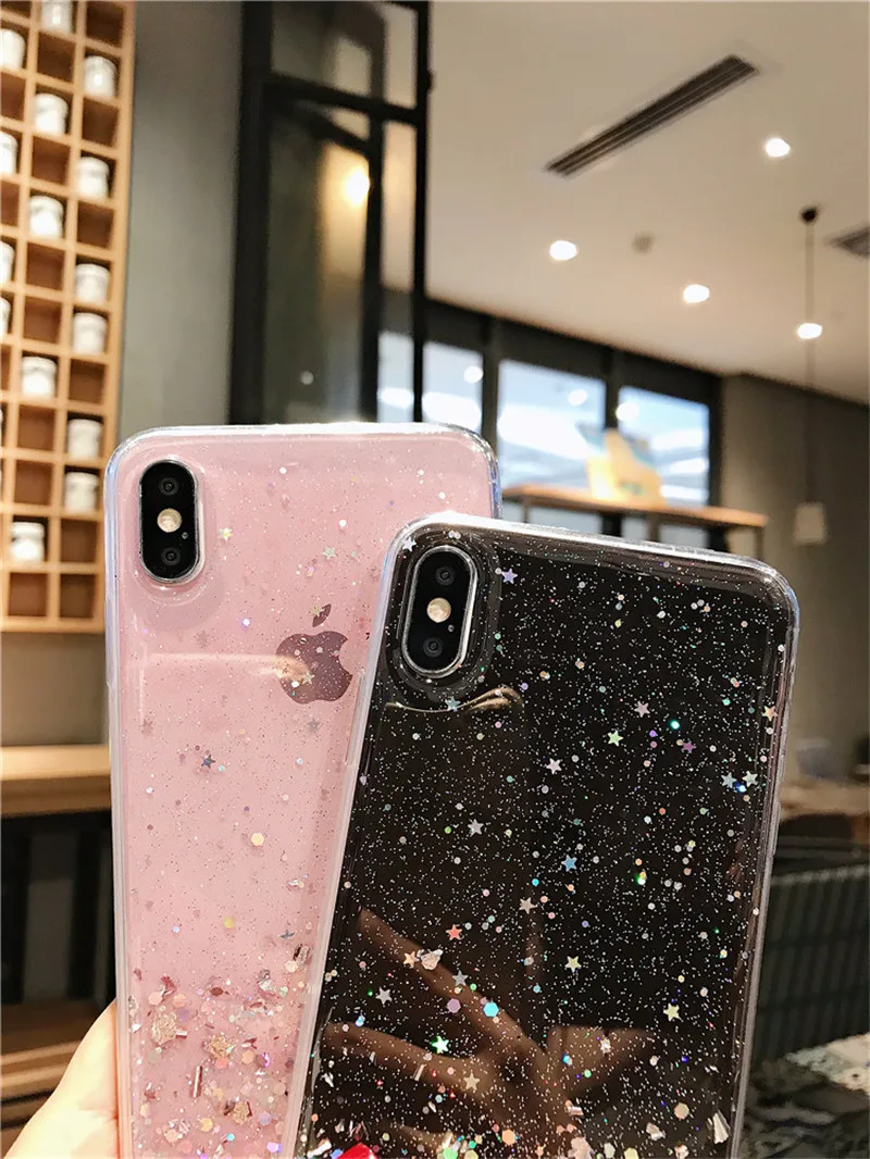 NJIEER Блестящий блестящий чехол для iphone X 11 Pro XS MAX XR Блестящий Прозрачный чехол для iphone 8 7 6 6S Plus Мягкий чехол из ТПУ