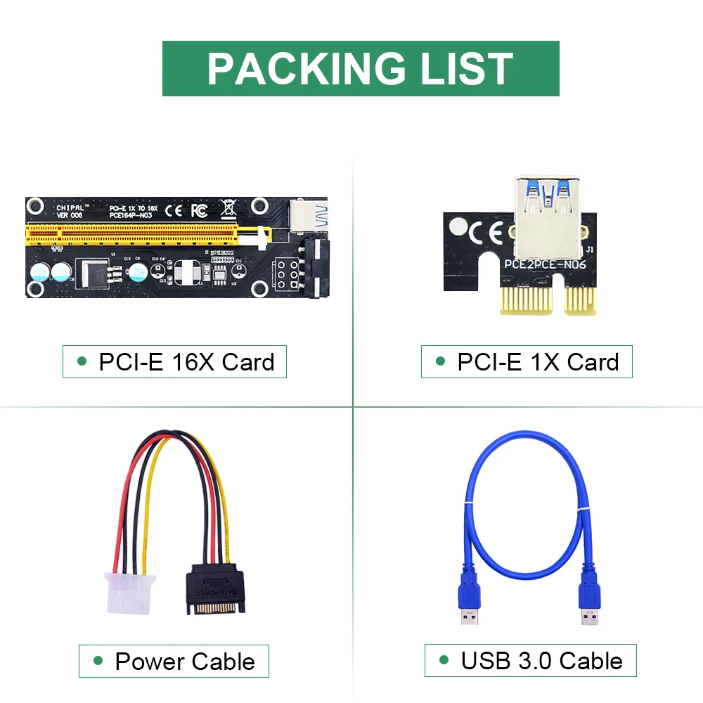 CHIPAL 100 шт. VER006 PCI E 1X до 16X Райзер карта расширитель 60 см USB 3 0 кабель/SATA к 4Pin шнур