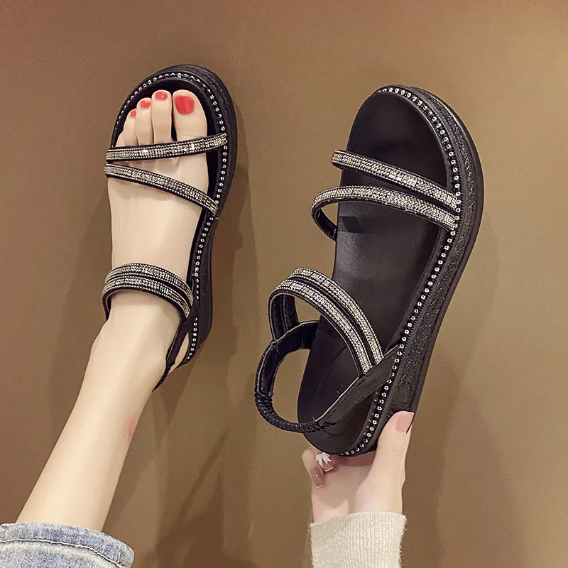

2021 Sandals Increasing Height Black Shoes for Women Clogs Wedge Med Summer Heels New Beige Platform Thick Medium Retro Girls Gl