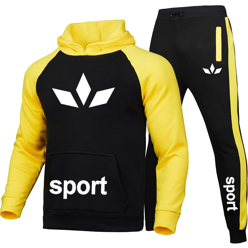 

2-piece brand sportswear men's hooded sweatshirt + pants pullover hooded sportswear suit casual men's men's clothing