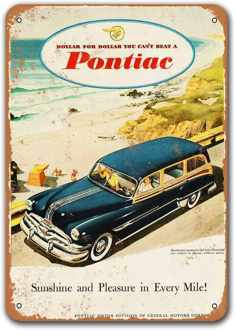 

1952 Pontiac Chieftain Station Wagon Car Tin Signs Vintage, Sisoso Metal Plaques Poster Pub Man Cave Retro Wall Decor
