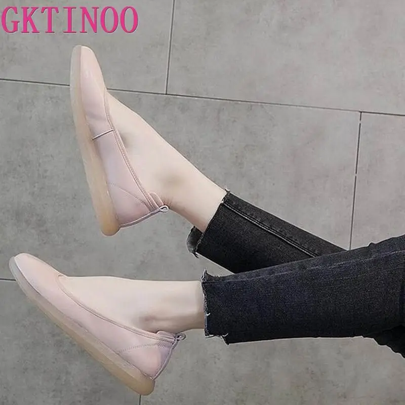Туфли GKTINOO женские из натуральной кожи мягкие белые лоферы без застежки плоская