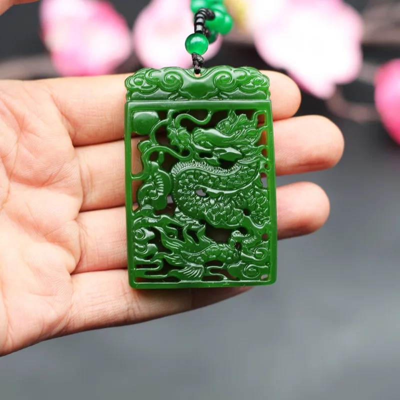 Ожерелье с подвеской из натурального зеленого нефрита дракона Китайская