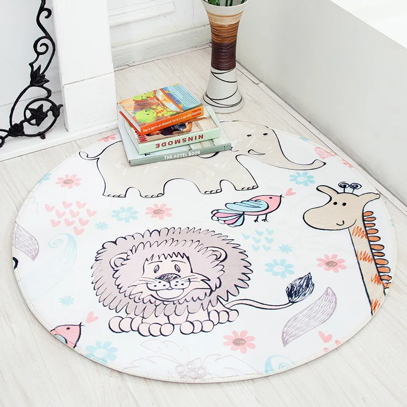 

Cartoon Animals Round Rug Modern Rug for Living Room Round Floor Rug for Kitchen Office Chair Foot Mat Kids Bedroom Play Carpet