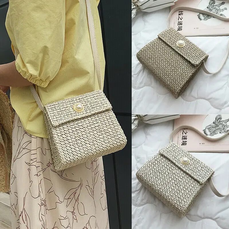 Женская модная соломенная сумка богемная ротанговая ручная через плечо