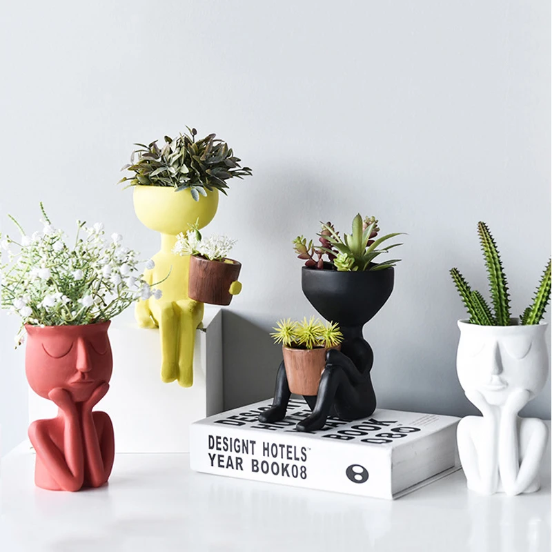 Strongwell Сидя кукла фигурки цветочные горшки суккулентные ящик для комнатных