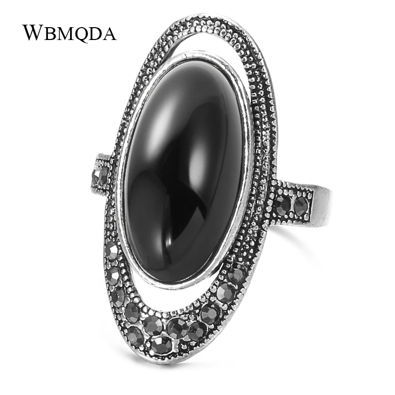Wbmqda оптовая продажа Винтажное кольцо с большим черным камнем тибетское