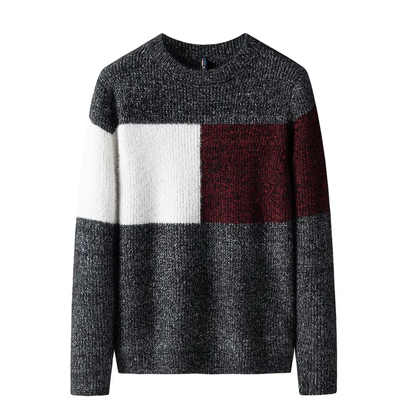 

2020 Spring Autumn Winter Color matching Casual O-Neck Patchwork Pullover Sweater Men O-neck Fashion Brand Warm Pull