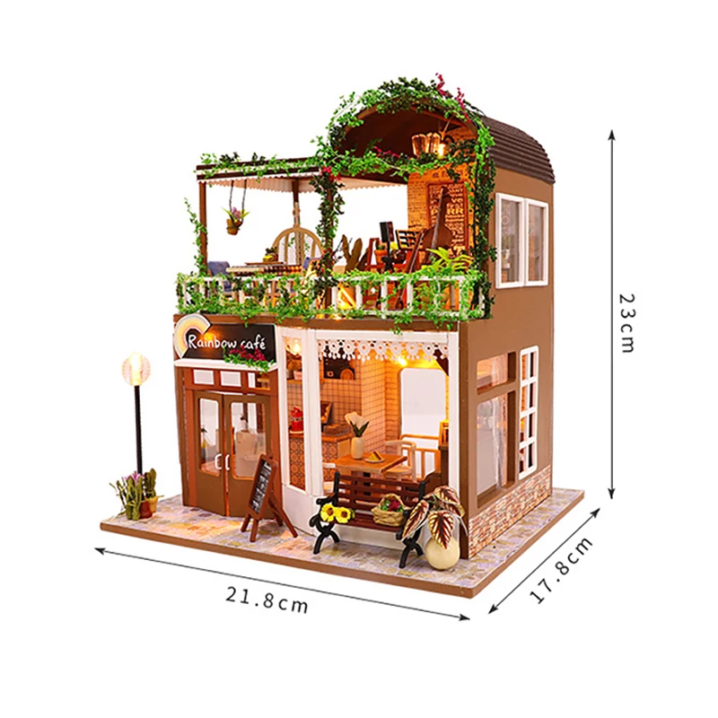 

DIY Miniature Dollhouse Kit Wooden House European Style Cafe Handmade Model Birthday Gift Toys For Children Doll House Furniture