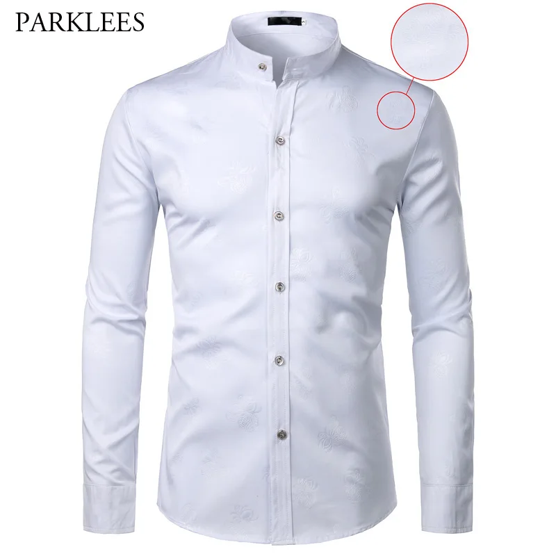 Рубашка мужская с цветочным принтом повседневная приталенная блуза