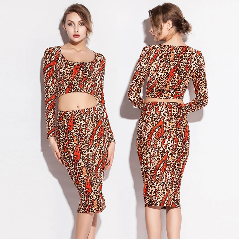 

Classic Leopard Stretch Cotton Beach Wear Dress Women Sexy Multi Occasion Two - Pieces Cover Up Dress S.M.L.XL