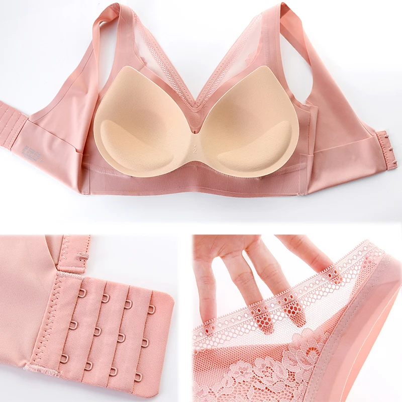 Asha&Vicki Thailand Latex Underwear Women Wide Shoulder Straps Flowers Lace Seamless Breasted Plus Size Bra Widened Side Ratio