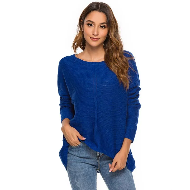 Свитер женский длинный рукав колокол круглый вырез пуловер свитер вязаный