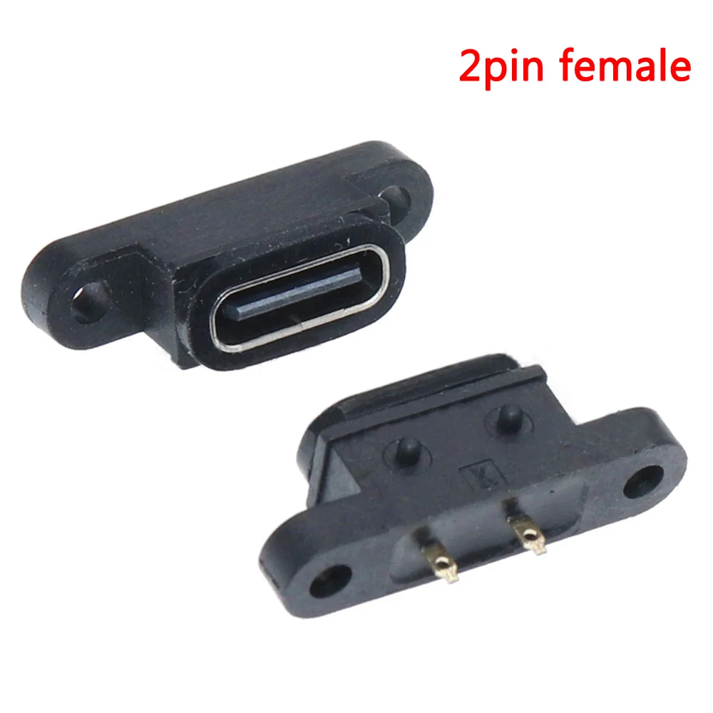 

2-10pcs TYPE C 2 Pin Waterproof Female USB C Socket Port With Screw Hole Fast Charge Charging Interface 180 degree USB Connector