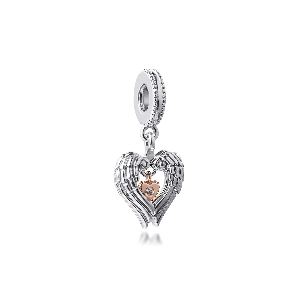 

Fits for Pandora Beads Bracelets Angel Wings & Heart Dangle Charms 100% 925 Sterling Silver Jewelry Free Shipping