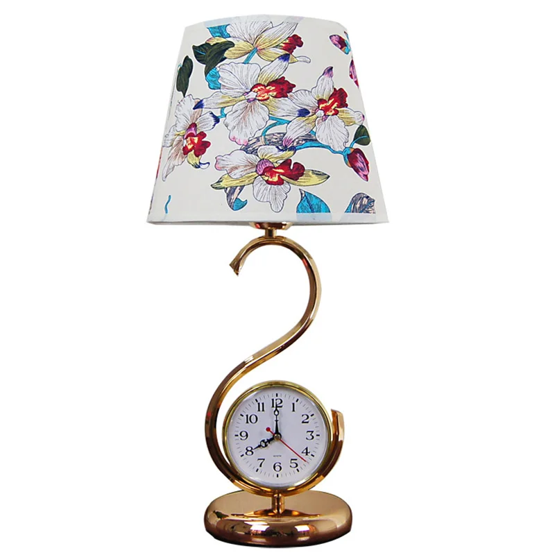 American small desk lamp bedroom bedside lamp Europe type study Chinese style with clock adjustable light decorative romantic cr