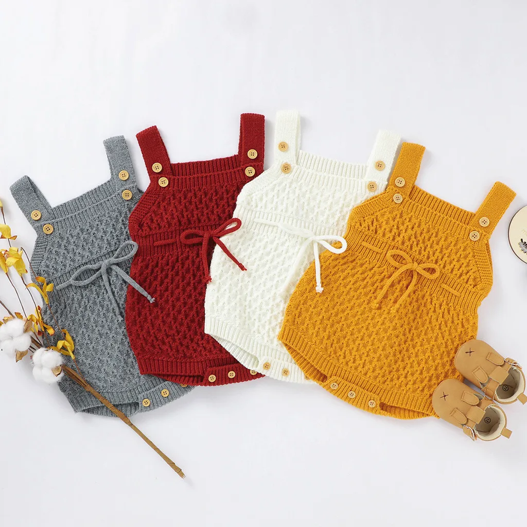 

Kniting Sweaters Bodysuit for Baby Solid Color Sleeveless Winter Kniting Romper Girl Boys Button Knit Sweaters Jumpsuit