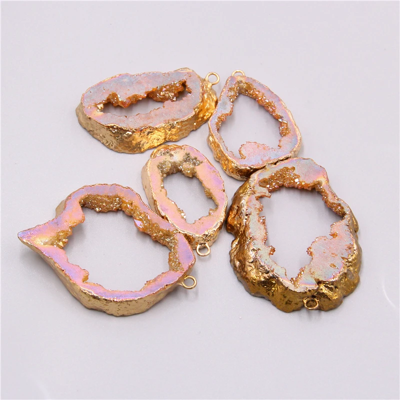 Женское Ожерелье с большим розовым кристаллом подвеска золотым покрытием