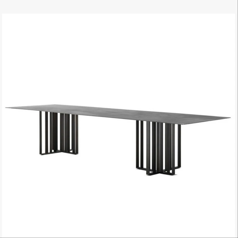 

Italian light luxury rock slab dining table rectangular modern minimalist designer large family villa home Nordic table