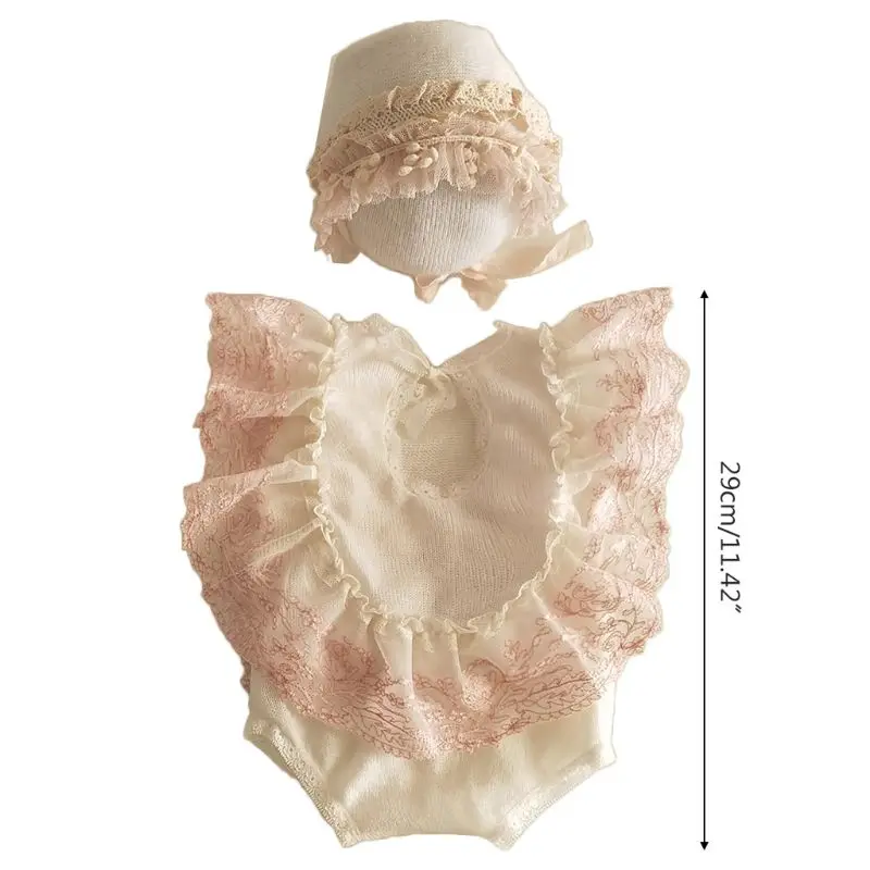 

L41D 2Pcs Newborn Photography Props Suit Lace Romper Hat Set Knit Outfits Clothing Infants Shooting Photo Gifts