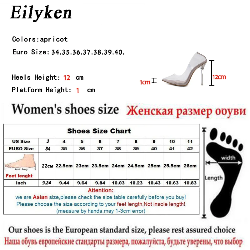 

Eilyken Clear PVC Transparent Pumps Sandals Perspex Heel Stilettos High Heels Point Toes Womens Party Shoes Nightclub Pump 35-42