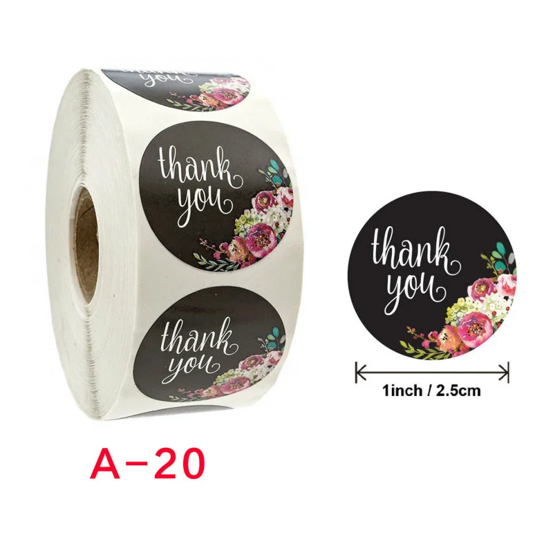 

500 Pcs A Roll Round Seal Lable Flower Thank You Stickers Handicraft Deco Gift Cute Stationary