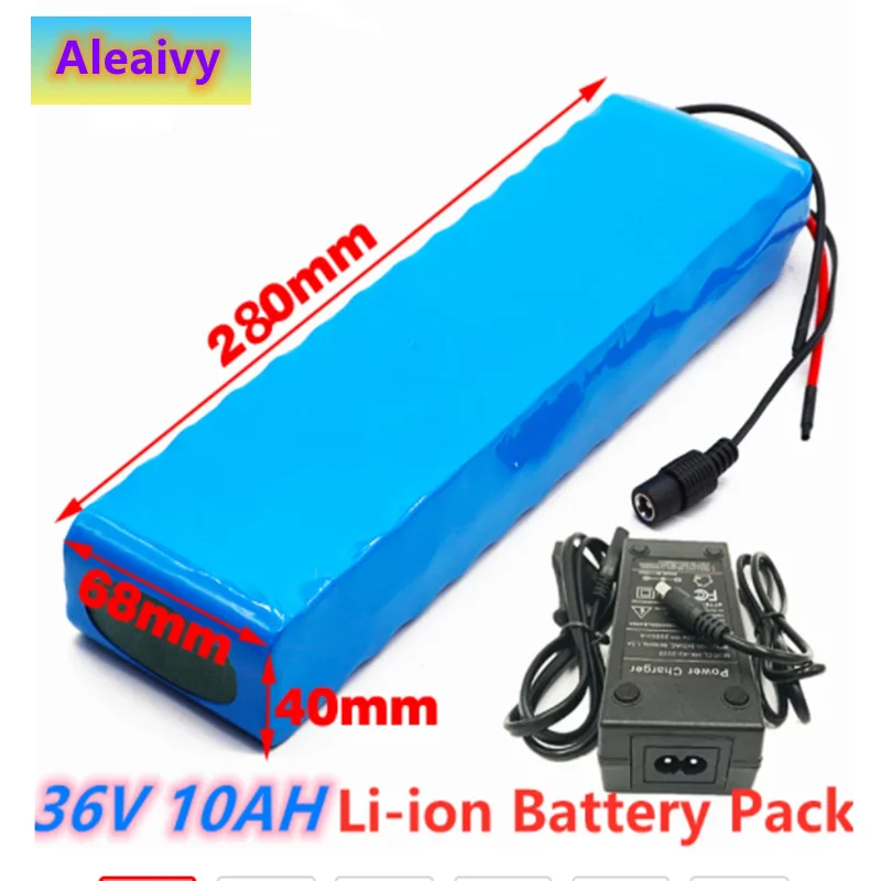 

Aleaivy NEW 36V 10Ah 500w 10S3P Lithium ion Battery Pack For 42v E-bike Electric bicycle Scooter with 15A discharge BMS+charger