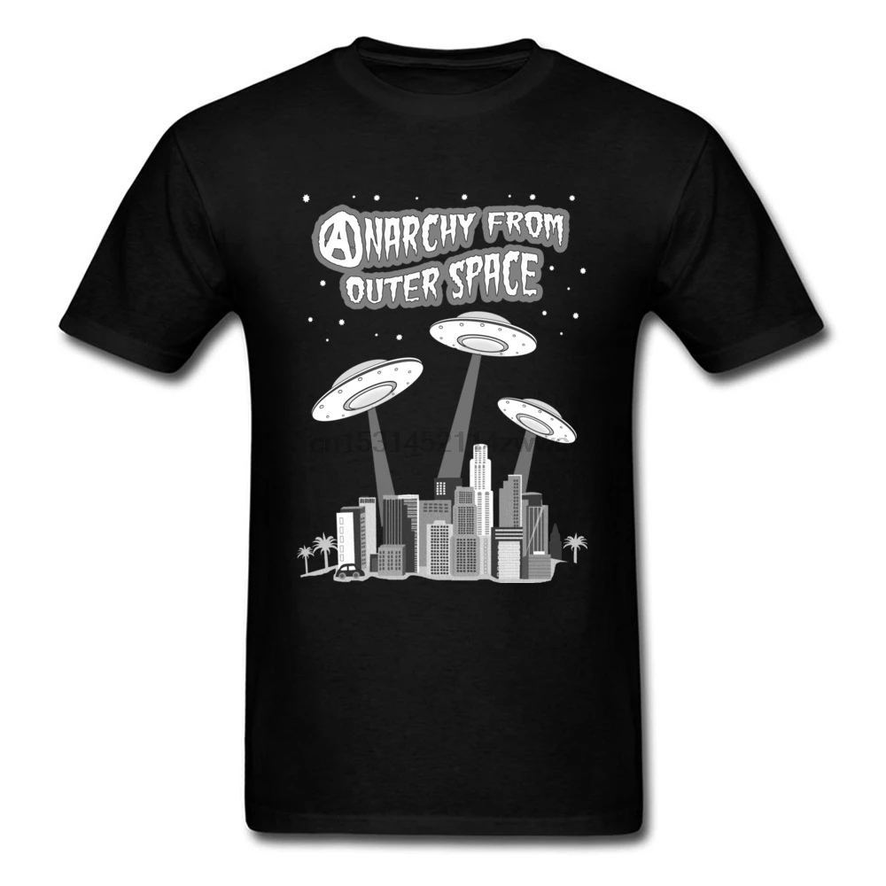 

2020 Anarchy From Outer Space Novelty Teen's Top T-shirts Black Cotton Short Sleeve Custom Cartoon Man Tshirt