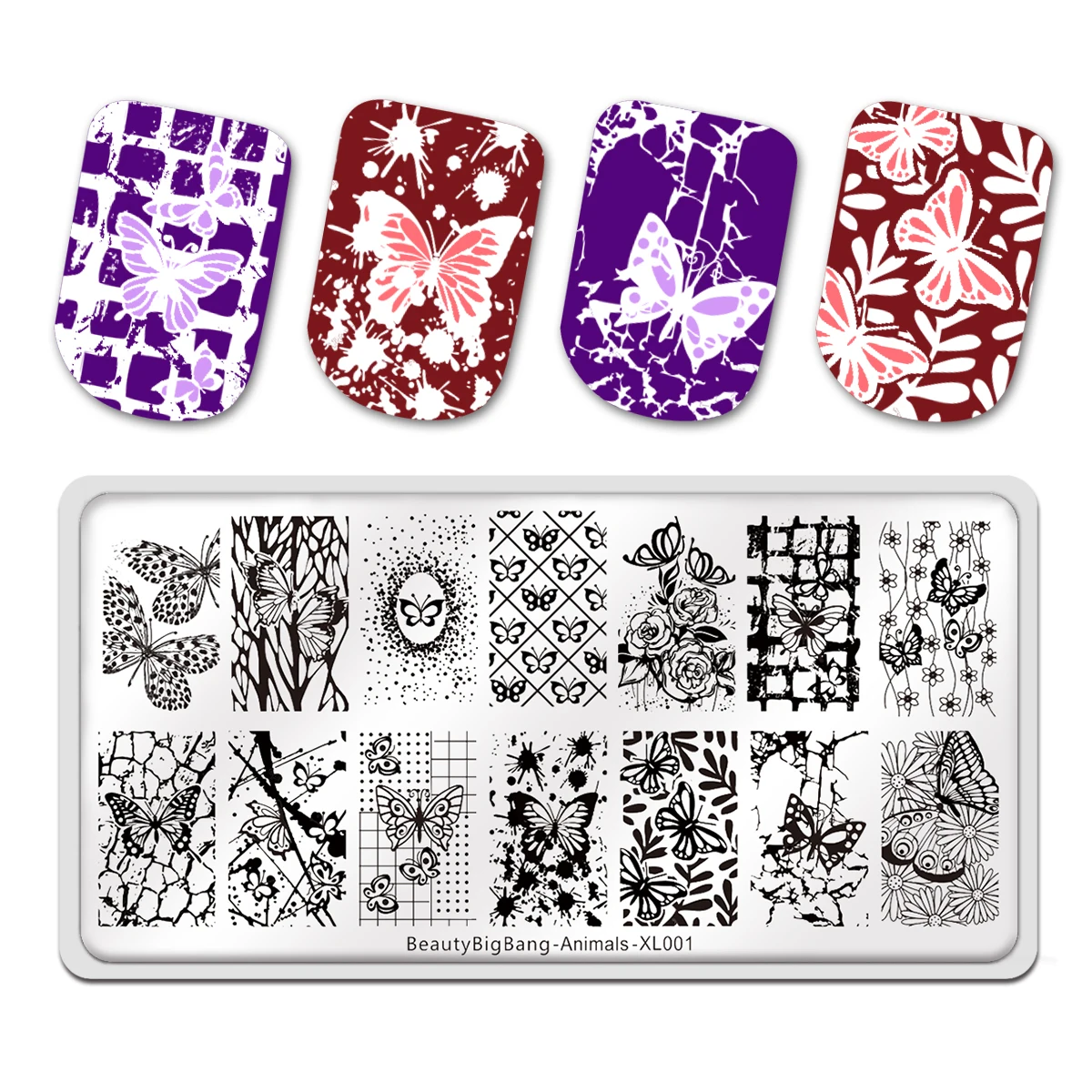 

Beautybigbang Rectangle Nail Stamping Plate Template Stainless Steel Leopard Dot Lines Rope Geometric Nail Art Image Printer