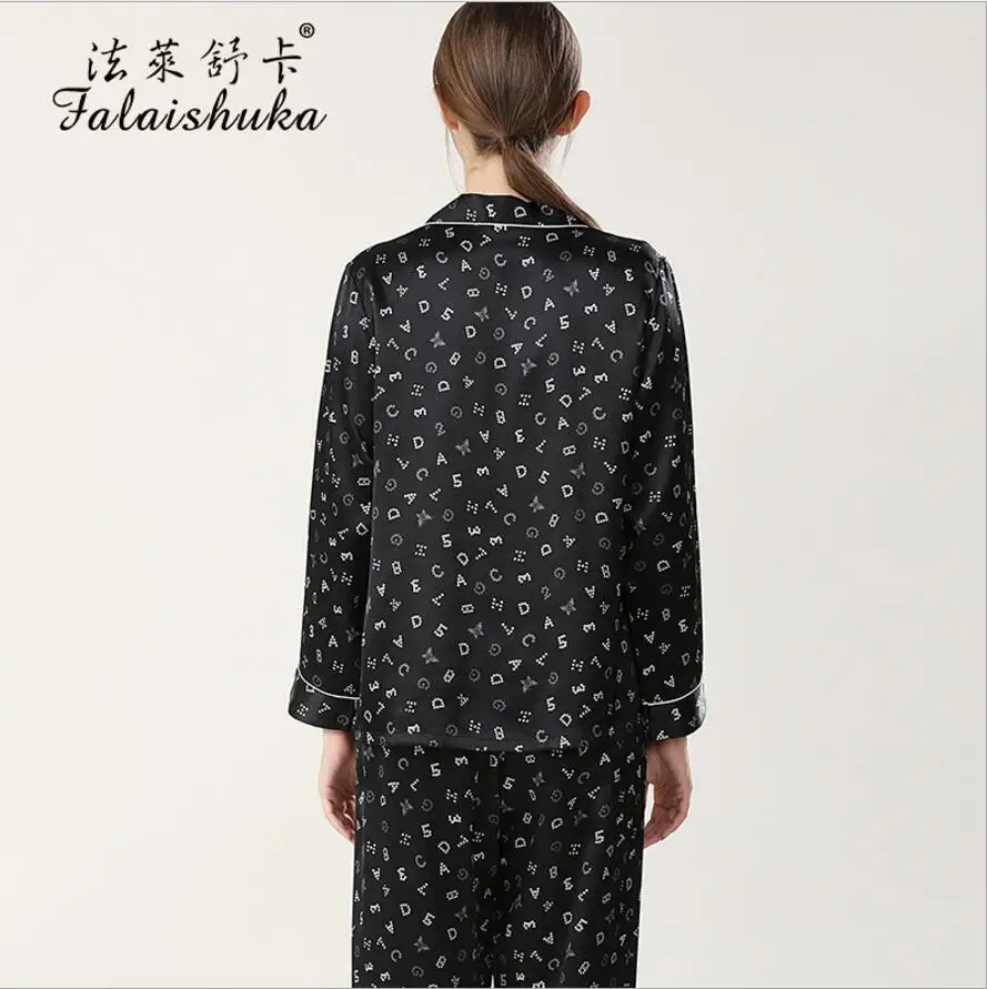 Silk Stain Pajamas Sets Women Homewear 2021 Spring Full Sleeve Long Pants  Letter Print Silk Sexy Home Wear Sleepwears For Lady