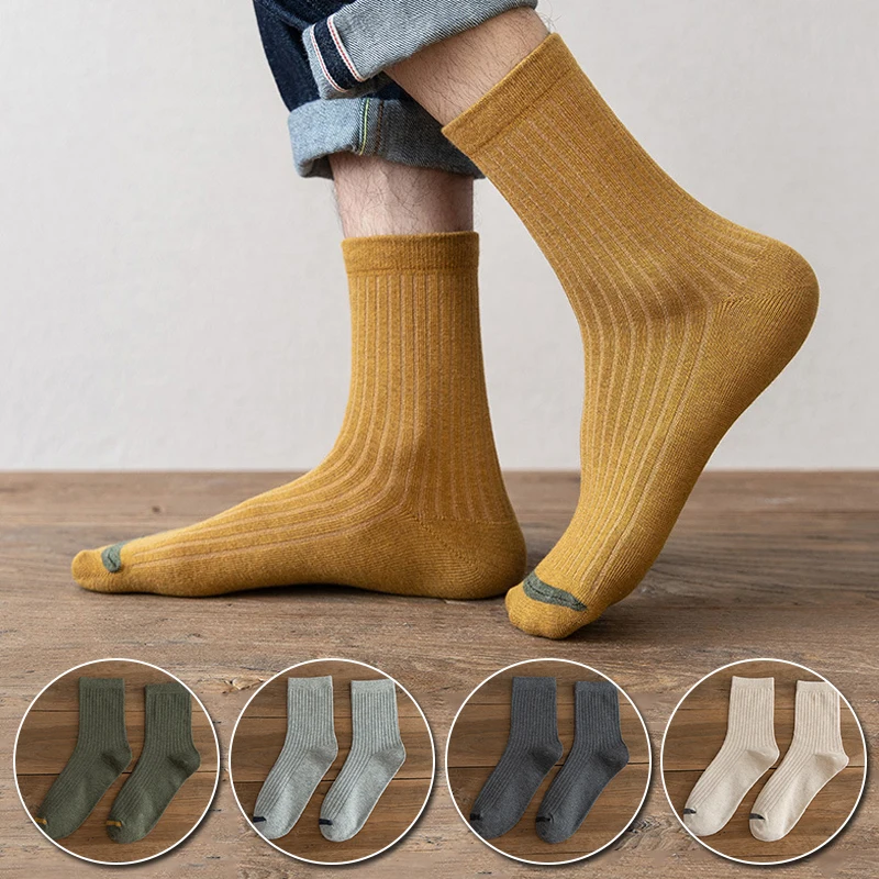 

1pair Autumn Winter Fashion Cotton Knitted Man Socks Solid Japan Style Cute Long Socks for Women Harajuku Vintage Streetwear
