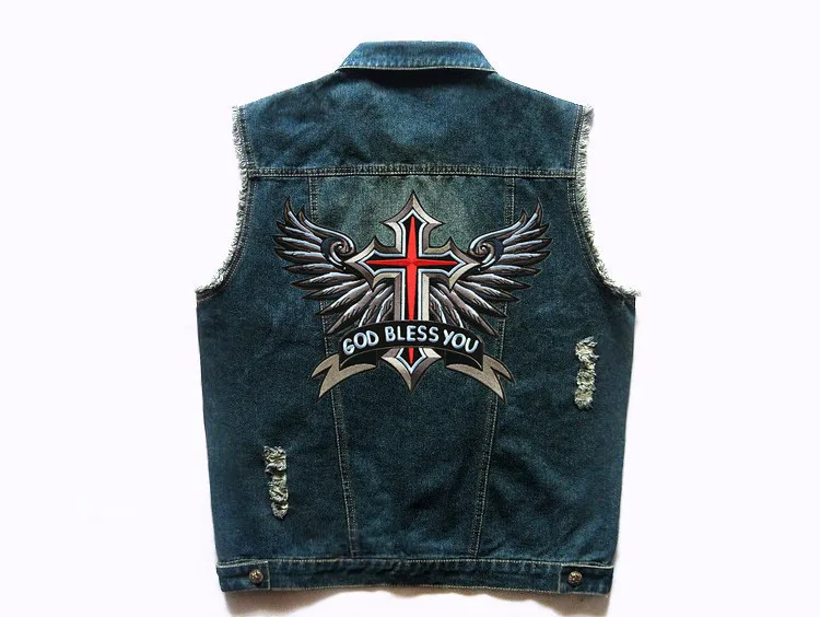 Большой тканевый значок нашивки с крестом и крыльями орла в стиле панк байкера