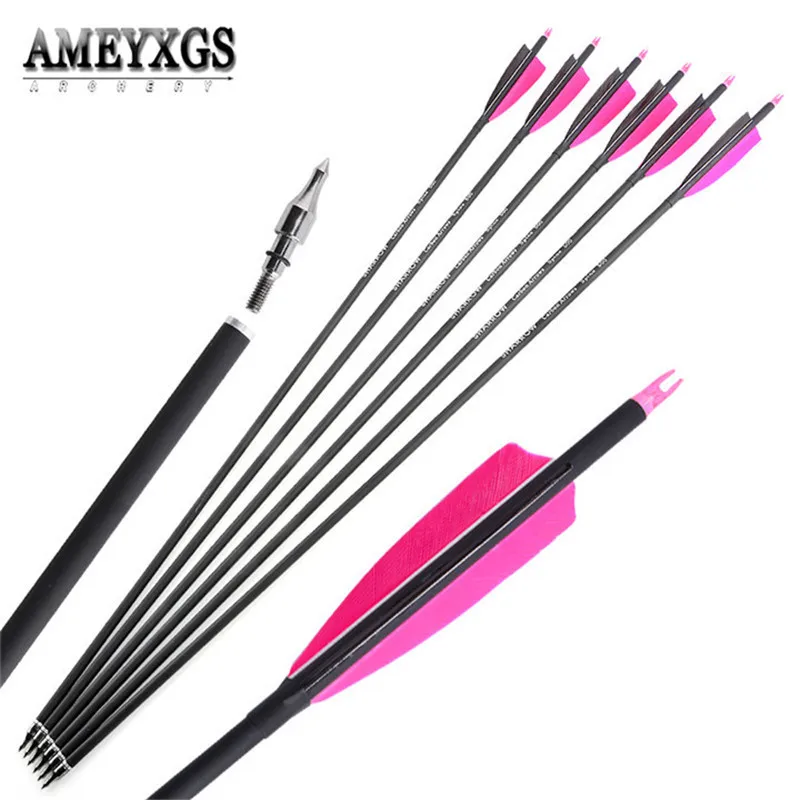 

10pcs 31.6" Archery Carbon Arrow Spine 500 OD 7.8mm Target Arrowhead Natural Feather Arrows for Bow Hunting Shooting Accessories