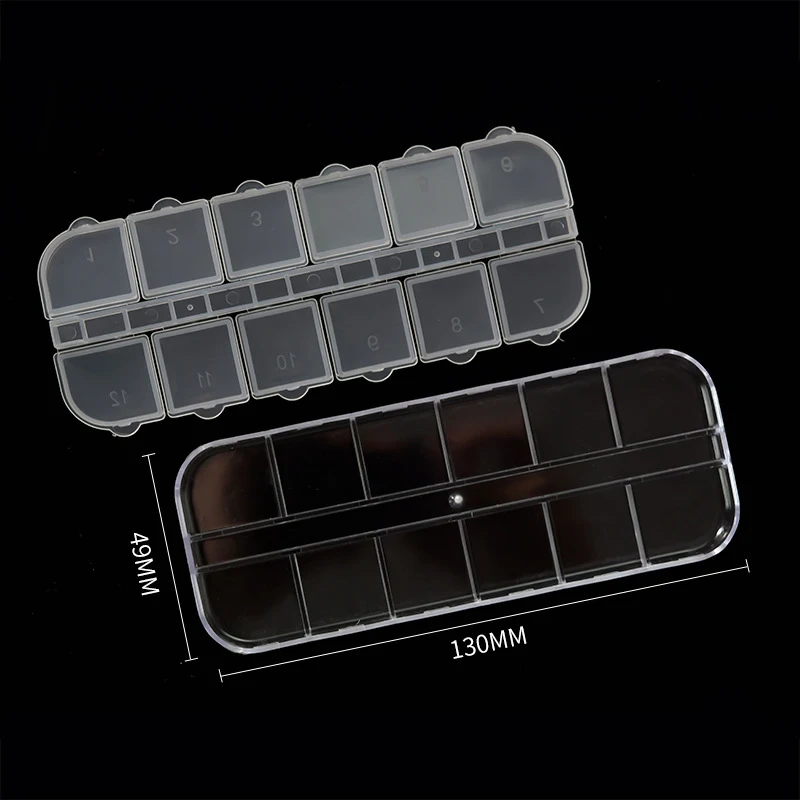 

12 Cells Clear Plastic Nail Art Decor Storage Case Container Gems Jewelry Box