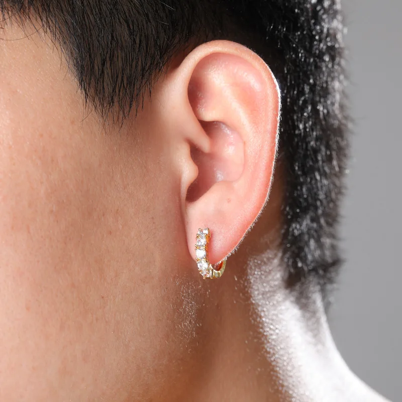 

1 New Punk Earrings Fashion New Arrived Hip Hop Jewelry Streetwear Earring Gold Iced Out Stud Round Earrings with CZ for Men