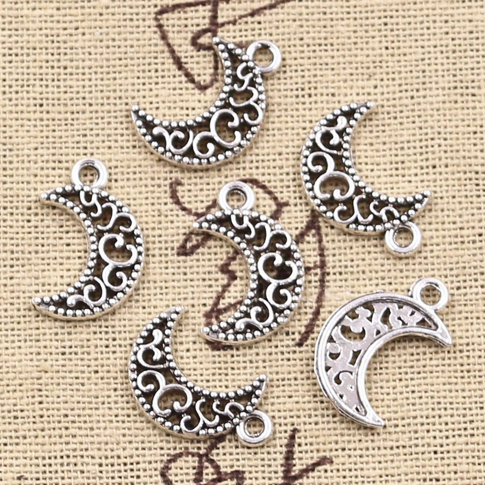 

30pcs Charms Lovely Hollow Moon 18x12mm Antique Bronze Silver Color Plated Pendants Making DIY Handmade Tibetan Finding Jewelry