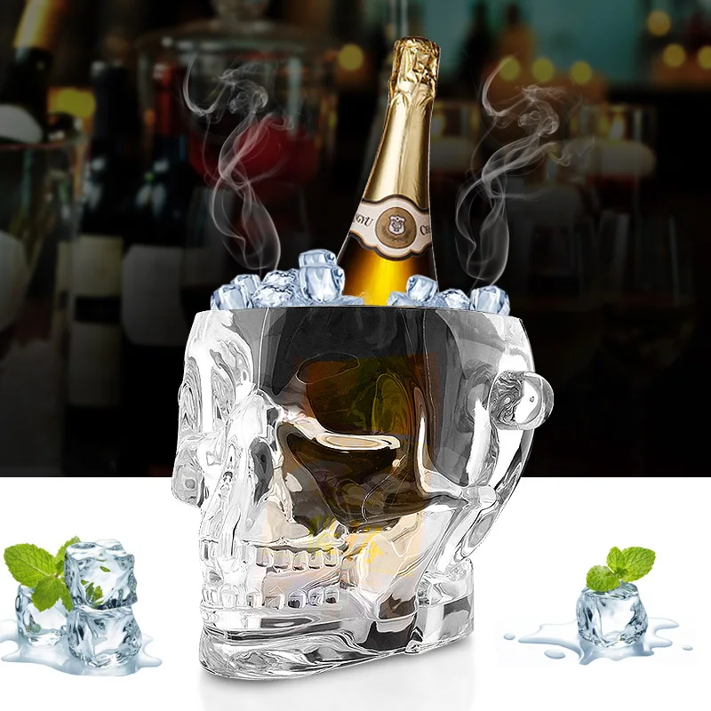 

2021 Bar skull ice bucket acrylic ice bucket plastic household wine ice bucket KTV ice bucket small ice bucket with ice tongs