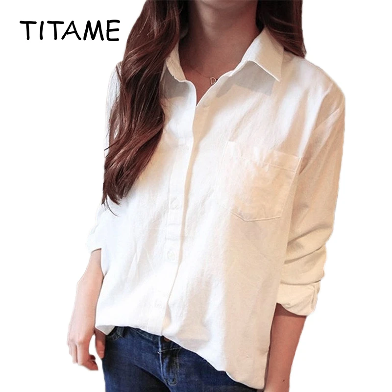 TITAME весенние белые блузки рубашки для женщин с отложным воротником свободные