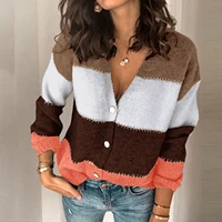 women striped cardigan button v neck long sleeve knitted sweater coat autumn winter warm female cardigan sweater ropa de mujer