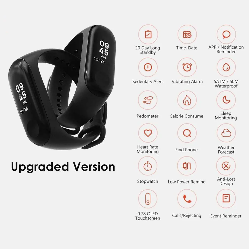 Оригинальный Xiaomi mi 3 Смарт-Браслет фитнес-браслет Band большой сенсорный экран OLED