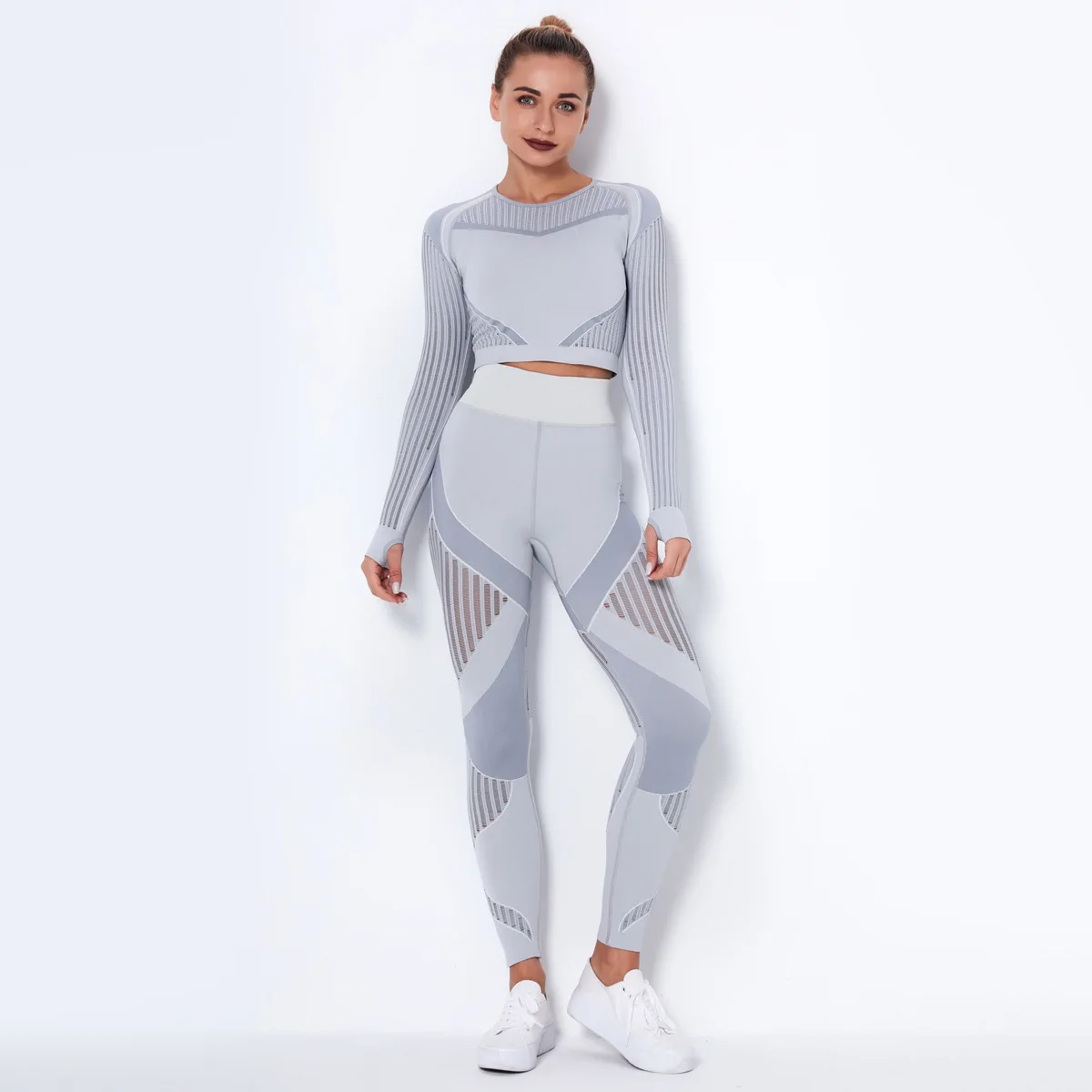 

Seamless Hollow Out Moisture-Absorbing Women's Yoga Long-Sleeved Suit Yoga Clothes Sports Fitness Running Yoga Pants Tights
