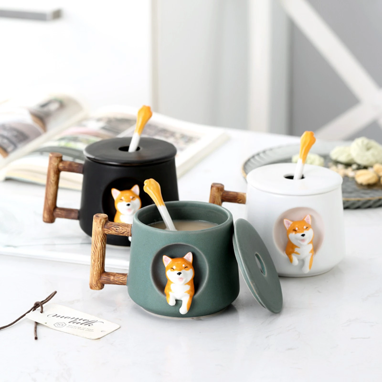

Coffee Mugs Water Cup Cartoon Mug Milk Gifts High Quality Creative Color With Lovely Dog Spoon Office Couple Ceramic Mug
