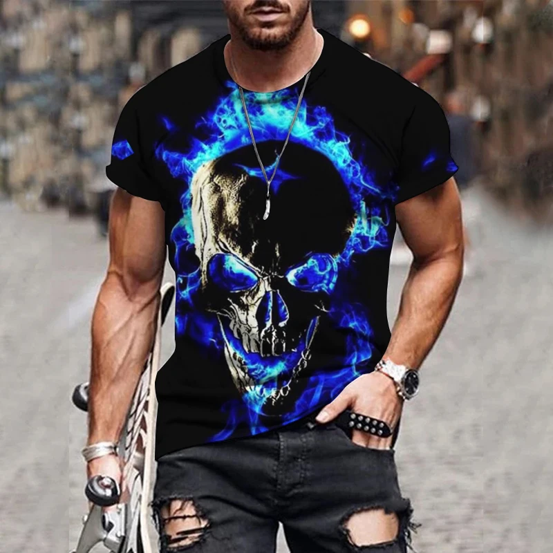 

Summer Fashion Casual Men's Short Sleeve T-shirt Cold Storage Blue Skull Print Home Dress Men's Tees Top XXS-6XL