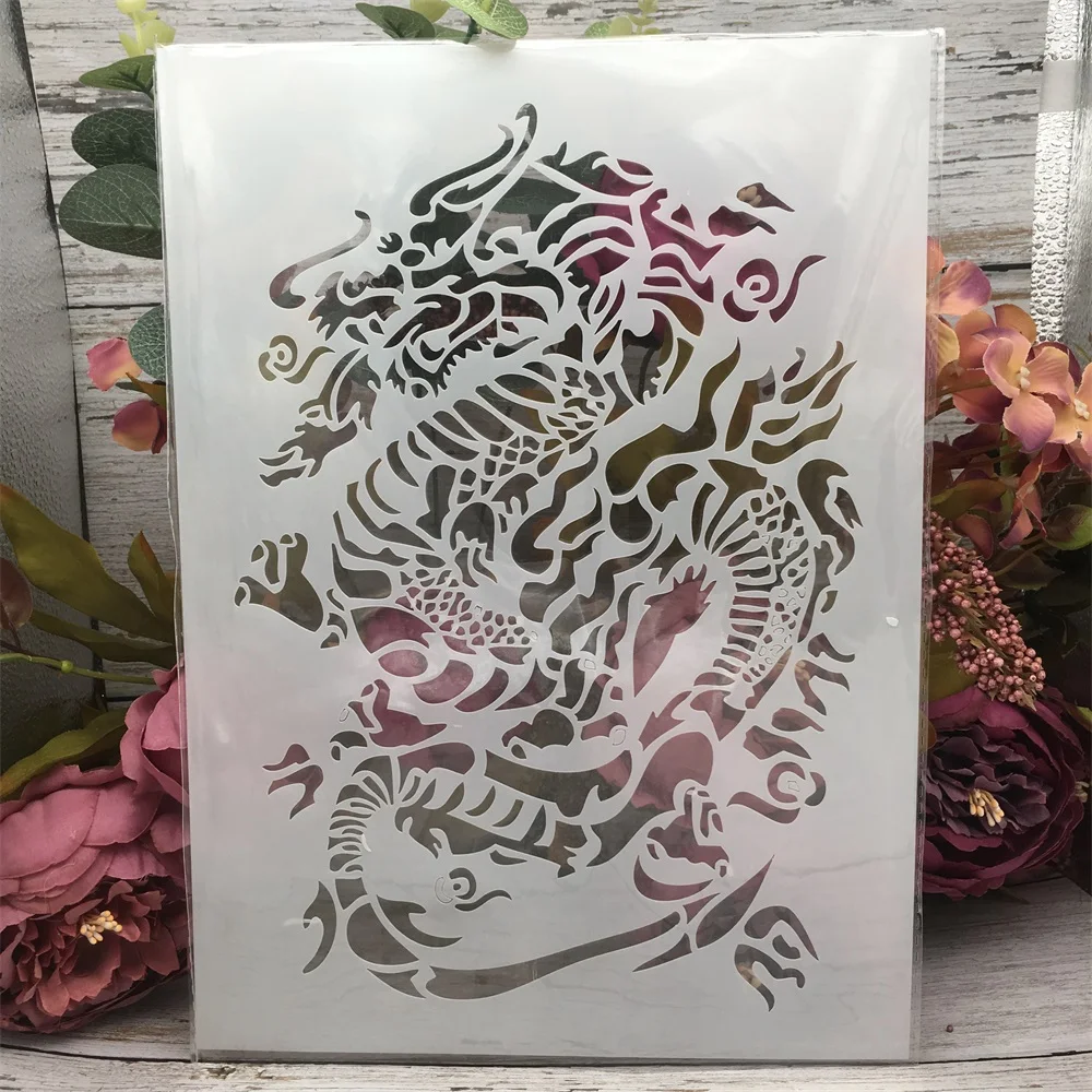 

1Pcs A4 29cm Dragon Magic DIY Layering Stencils Wall Painting Scrapbook Coloring Embossing Album Decorative Template