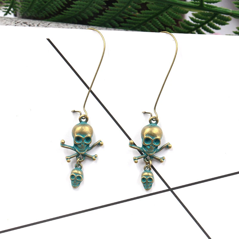 CARTER LISA новинка панк ужасы кости Череп висячие серьги Verdigris ушные крючки личность
