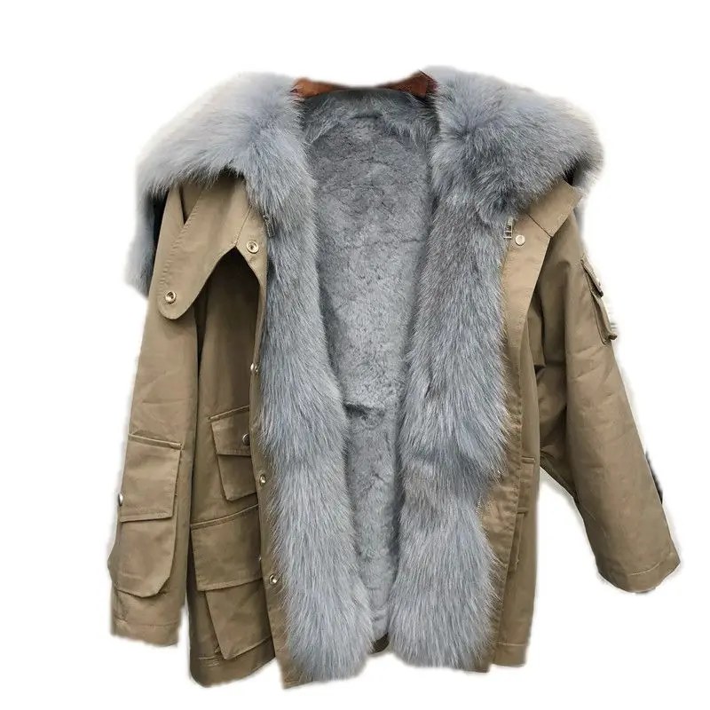 Женская зимняя куртка-парка с натуральным мехом лисы и воротником из меха