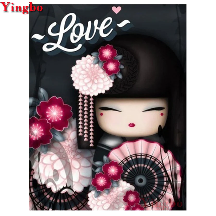 DIY кимоно Алмазная мозаика для девочек Полный макет алмазная живопись круглая