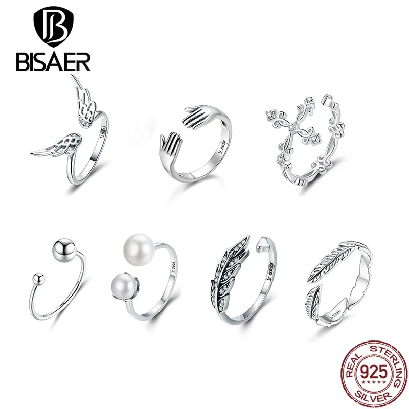 

BISAER Rings 925 Sterling Silver Vintage Vine Leaf Adjustable Ring Female Finger Rings for Women Fine Silver Jewelry Gift GXR192