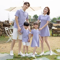 family matching outfit father son short sleeve polo t shirt mother daughter dress new light pink purple pure color clothing set